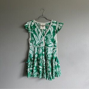 Z&L Green and White Ruffled Floral Sundress Large